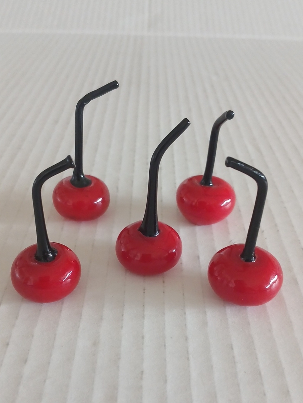 Vintage Murano Red Cherries with Black Stem Glass Handblown McM Glass Art
